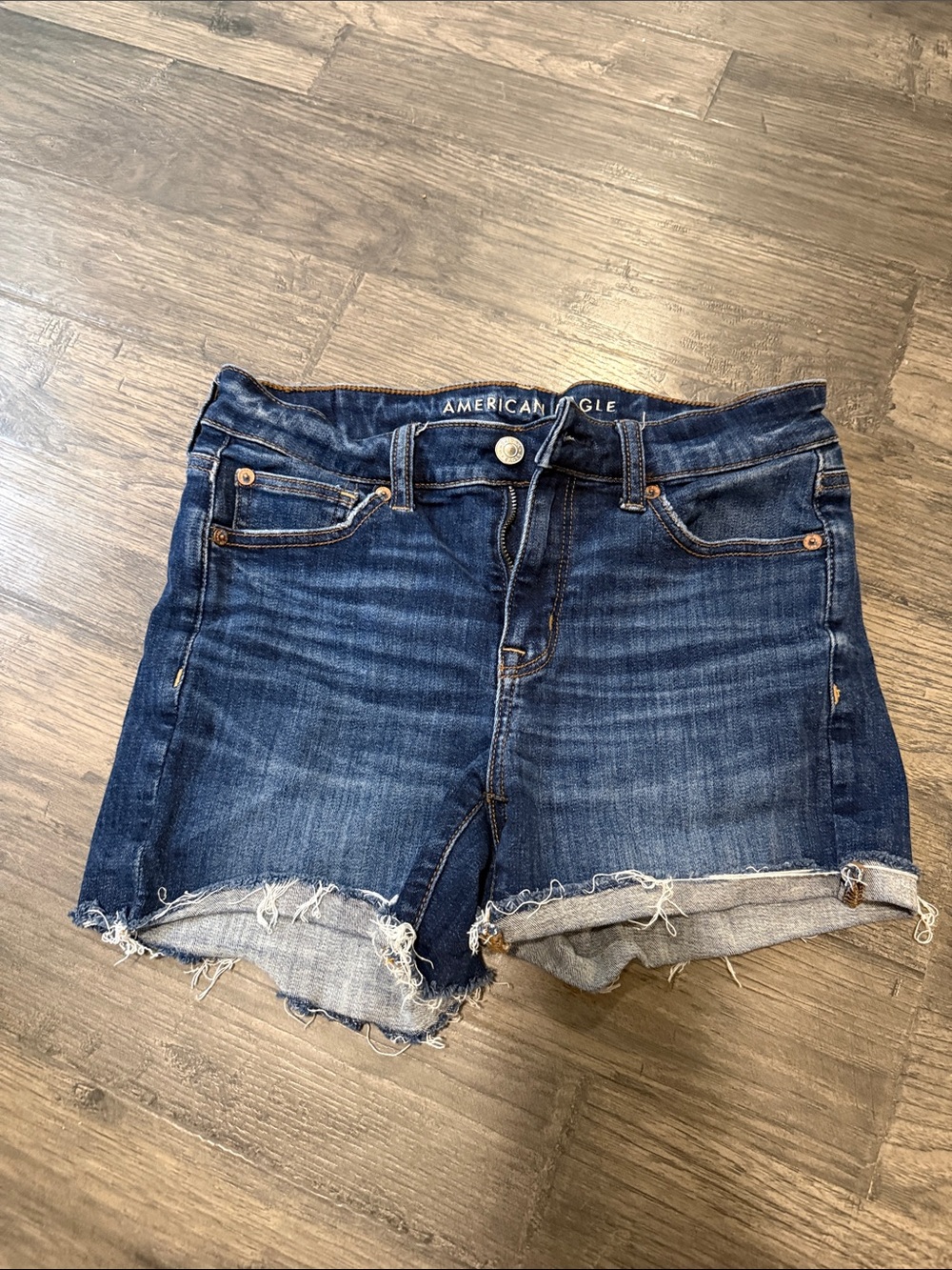 American Eagle Outfitters Navy Blue Frayed Hem Denim Shorts